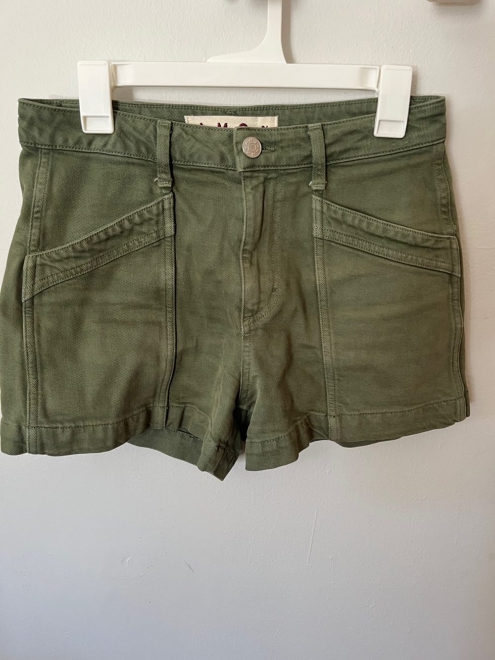 AMO Olive Green High-Rise Cargo Shorts size 26